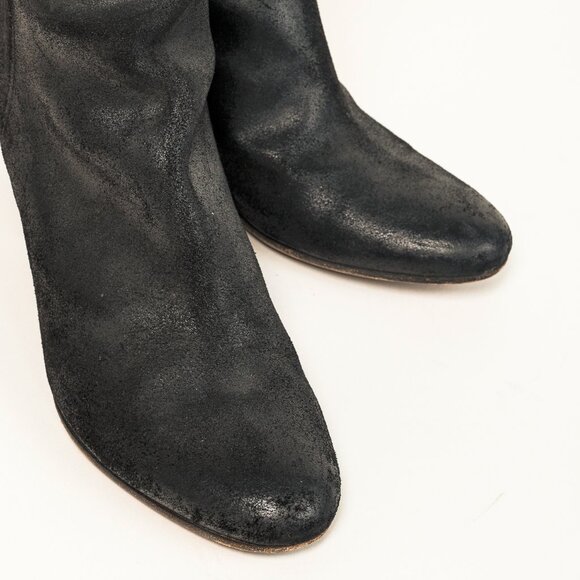 Martin Margiela Black Tall Calves Short Stack Low Heel Leather Boots - Picture 6 of 11